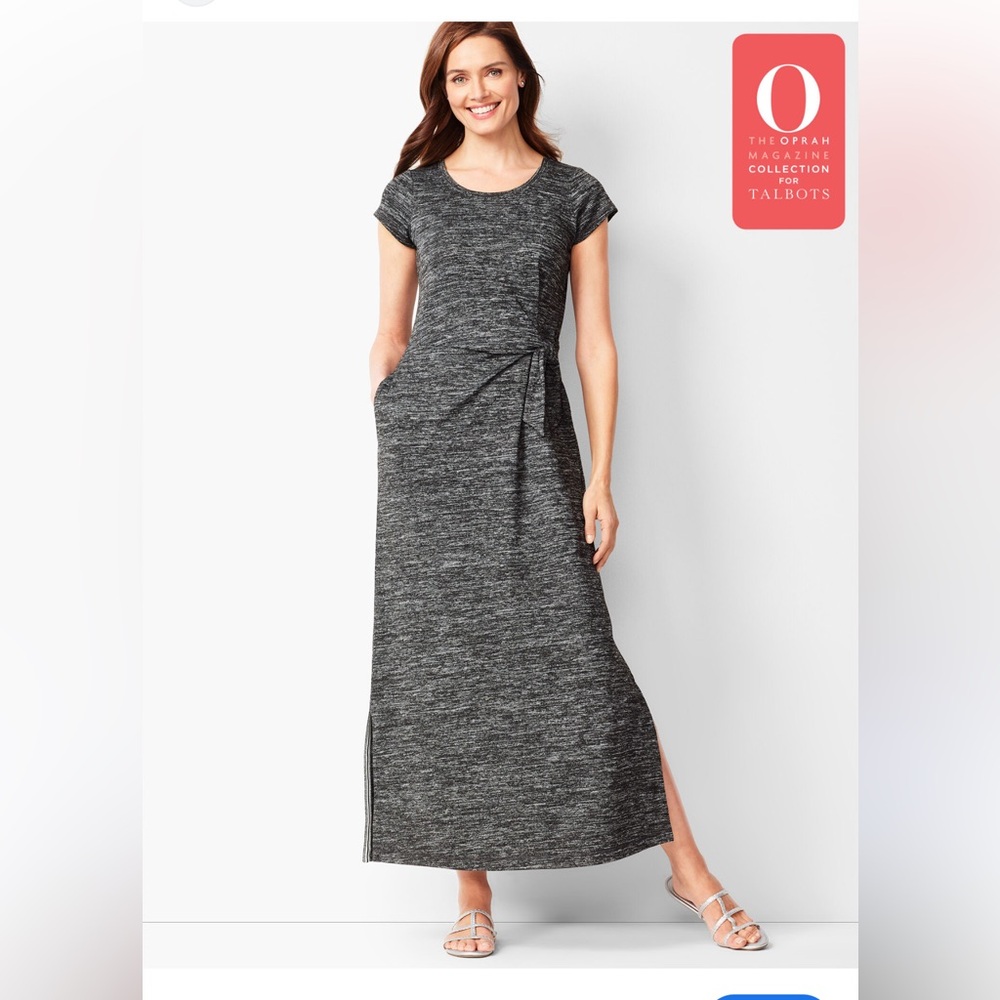 Talbots Dark Gray Short Sleeve Scoop Neck Maxi Dress, size lg
